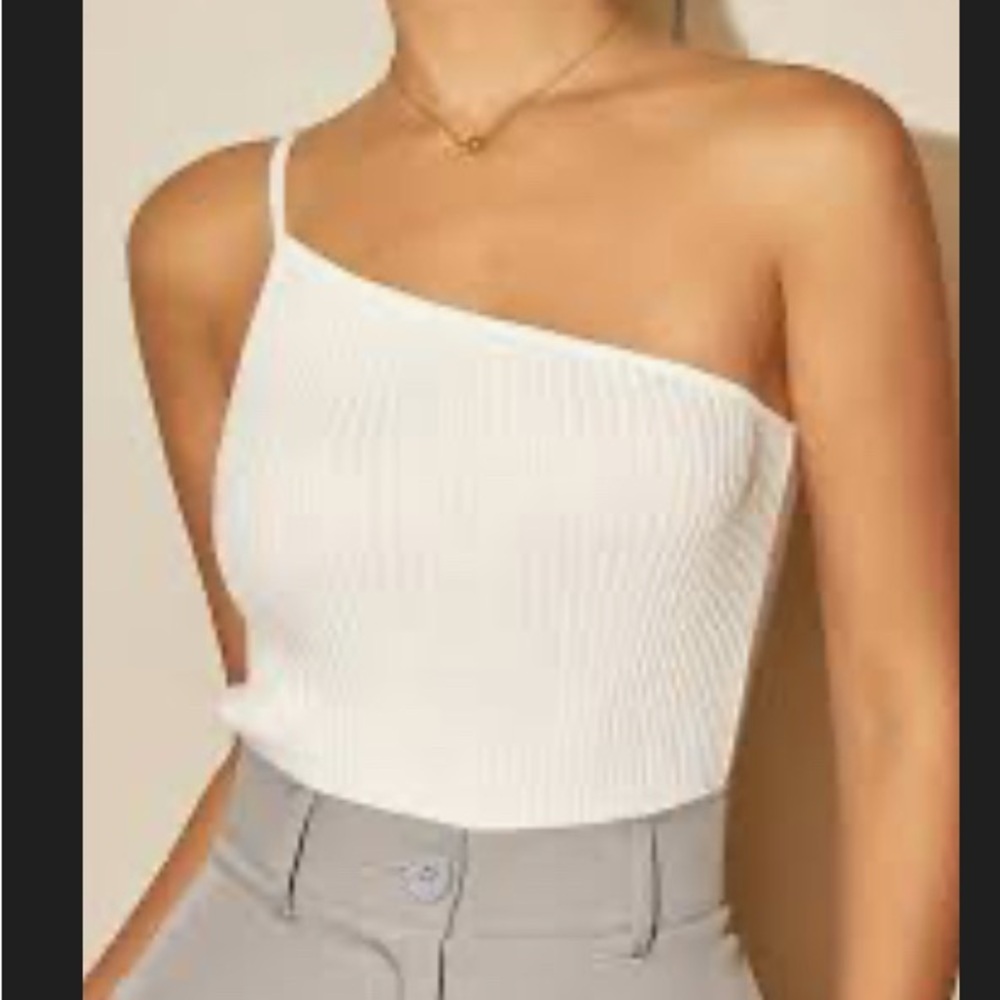 Zara Cream Asymmetrical Ribbed Tank Top